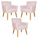 Kit 3 Poltronas Decorativa para Sala de Estar Cecília Suede Rosa Claro - Montanaris Decor