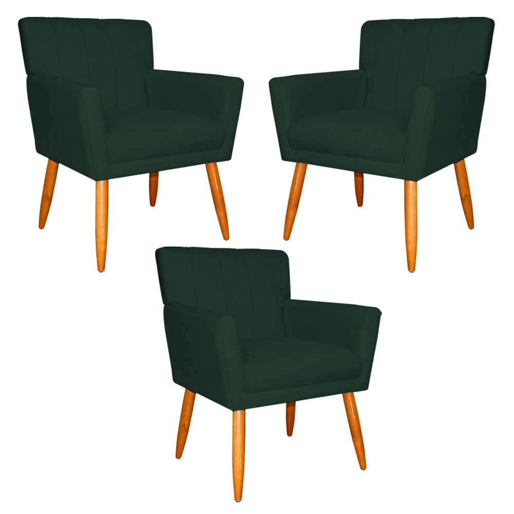 Kit 3 Poltronas Decorativa para Sala de Estar Cecília Suede Verde - Montanaris Decor