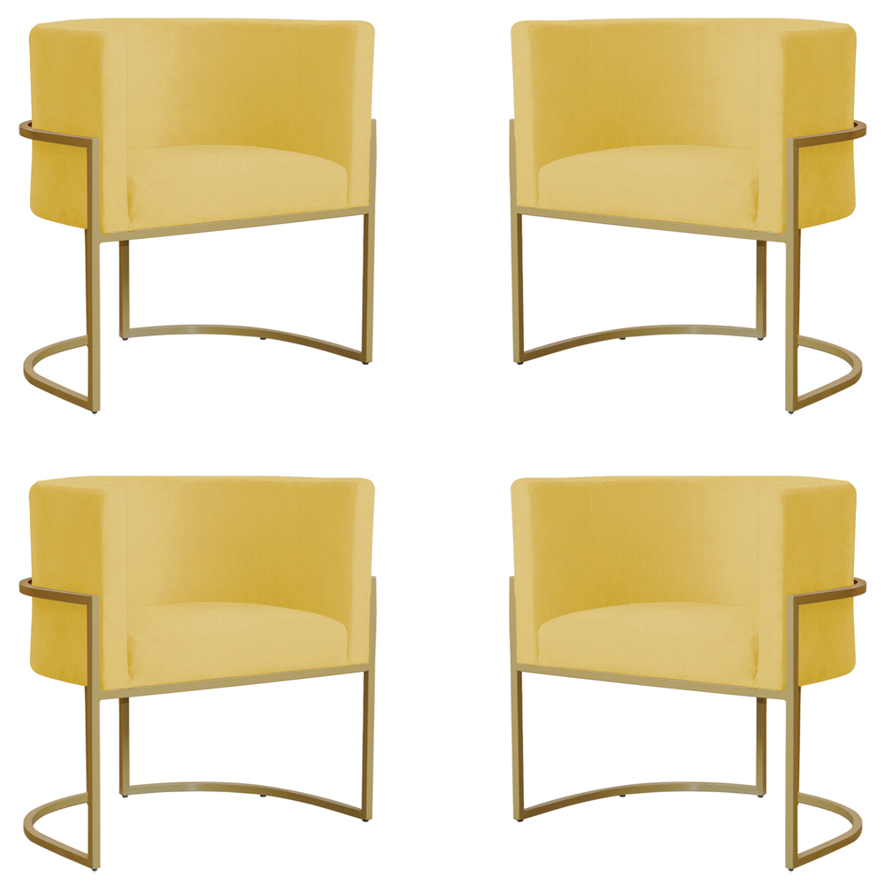 Kit 4 Poltronas Decorativa Sala de Estar Luana Base Gold Suede Amarelo - Montanaris Decor