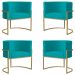 Kit 4 Poltronas Decorativa Sala de Estar Luana Base Gold Suede Azul Turquesa - Montanaris Decor