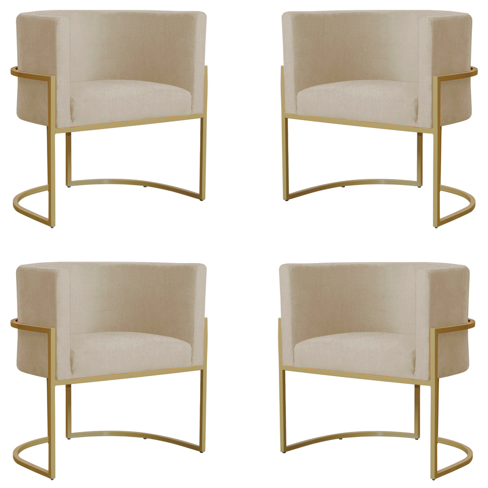 Kit 4 Poltronas Decorativa Sala de Estar Luana Base Gold Suede Bege - Montanaris Decor