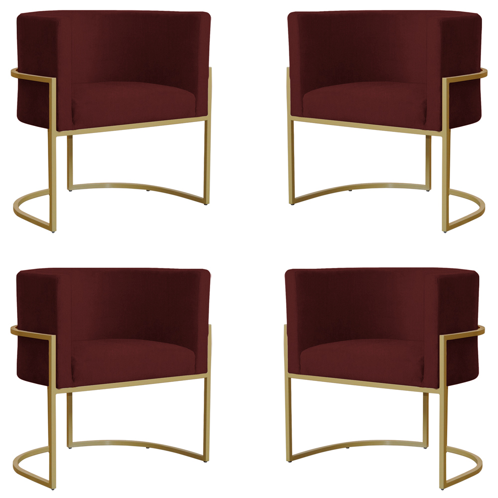 Kit 4 Poltronas Decorativa Sala de Estar Luana Base Gold Suede Bordô - Montanaris Decor