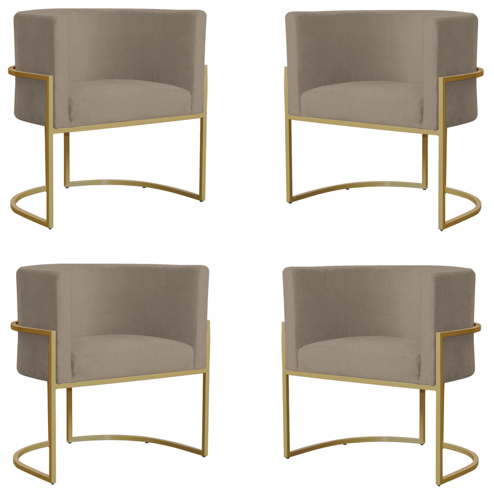 Kit 4 Poltronas Decorativa Sala de Estar Luana Base Gold Suede Cappuccino - Montanaris Decor
