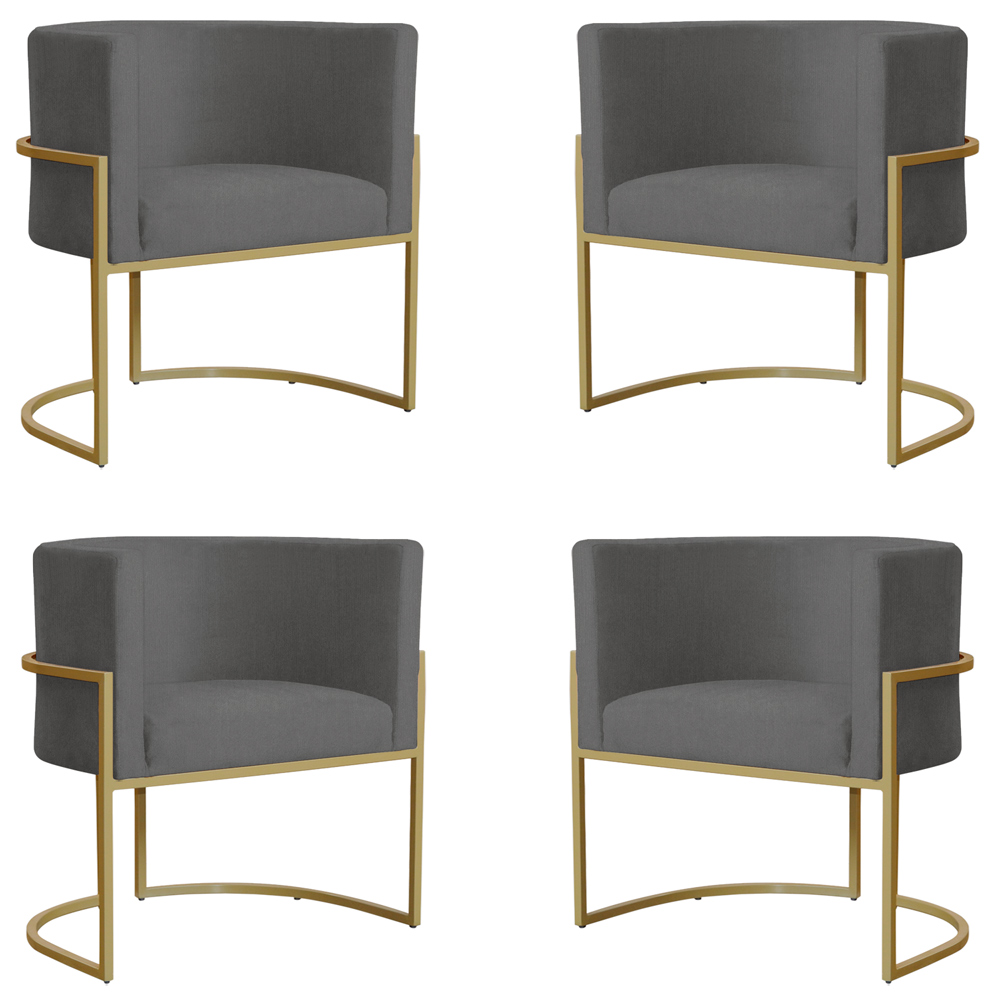 Kit 4 Poltronas Decorativa Sala de Estar Luana Base Gold Suede Cinza - Montanaris Decor