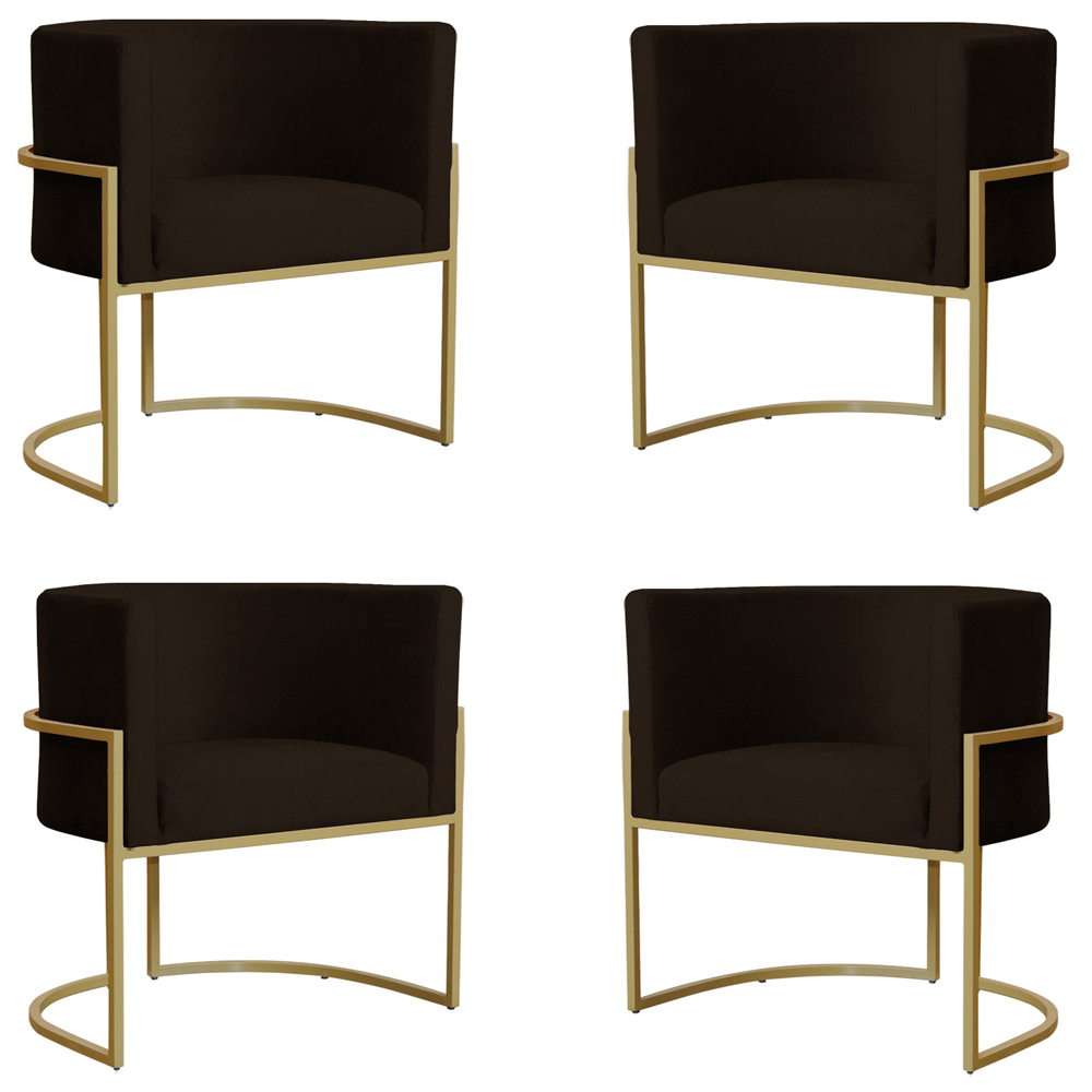 Kit 4 Poltronas Decorativa Sala de Estar Luana Base Gold Suede Marrom - Montanaris Decor