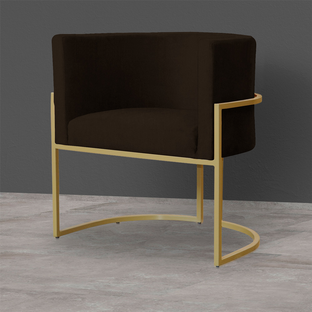 Kit 4 Poltronas Decorativa Sala de Estar Luana Base Gold Suede Marrom - Montanaris Decor