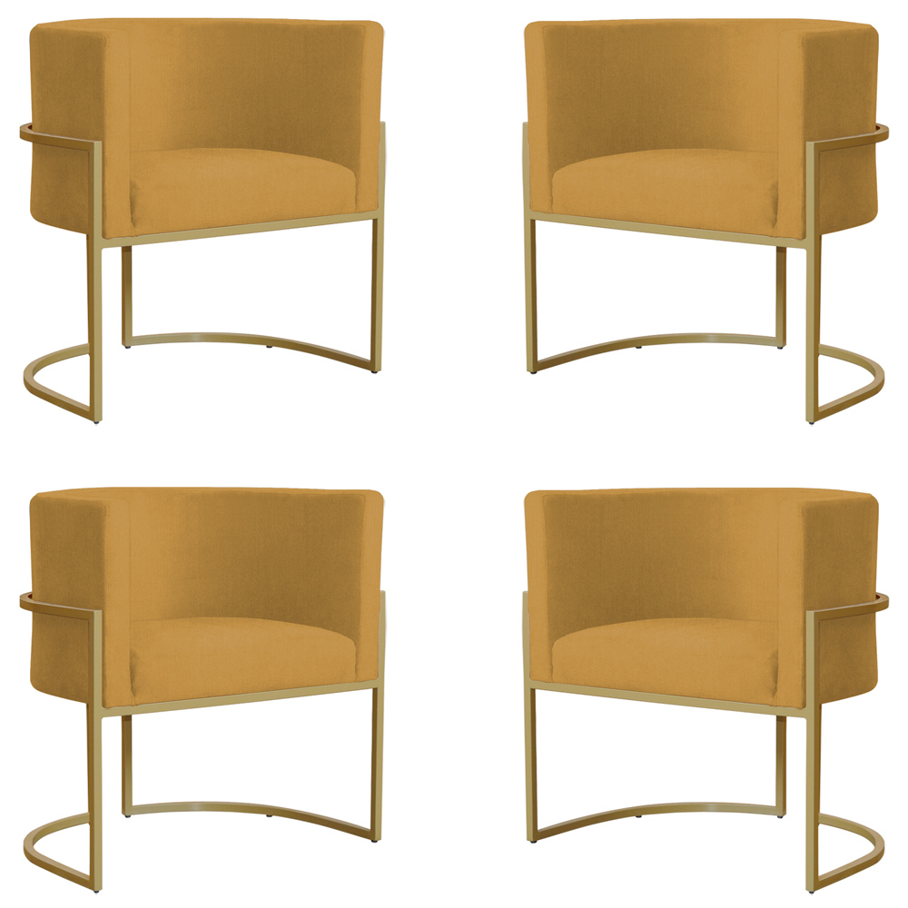 Kit 4 Poltronas Decorativa Sala de Estar Luana Base Gold Suede Mostarda - Montanaris Decor