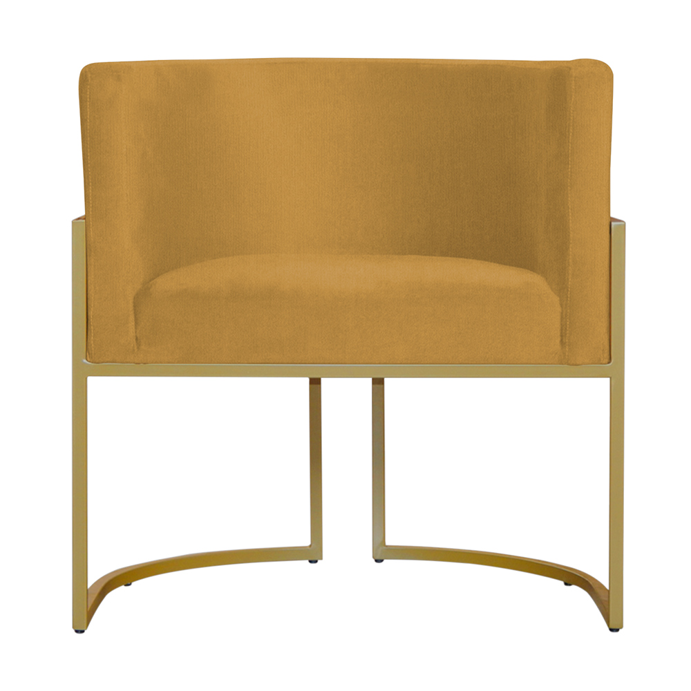 Kit 4 Poltronas Decorativa Sala de Estar Luana Base Gold Suede Mostarda - Montanaris Decor
