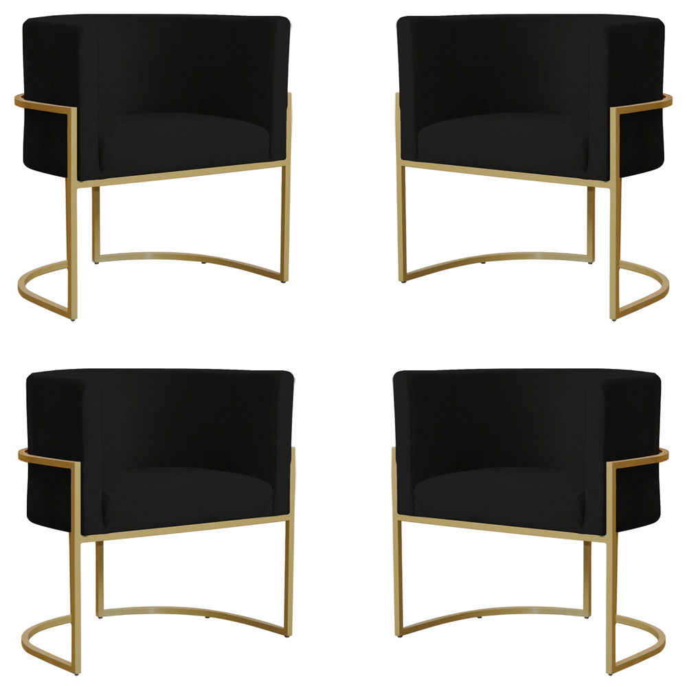 Kit 4 Poltronas Decorativa Sala de Estar Luana Base Gold Suede Preto - Montanaris Decor