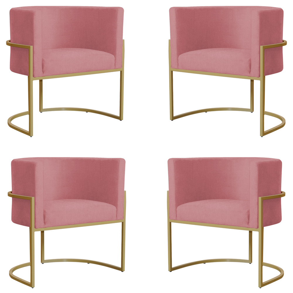 Kit 4 Poltronas Decorativa Sala de Estar Luana Base Gold Suede Rosa - Montanaris Decor