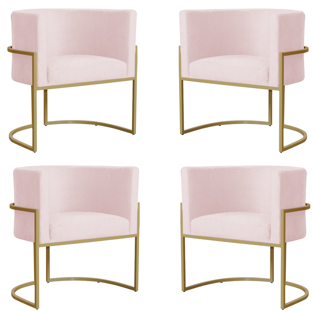 Kit 4 Poltronas Decorativa Sala de Estar Luana Base Gold Suede Rosa Claro - Montanaris Decor