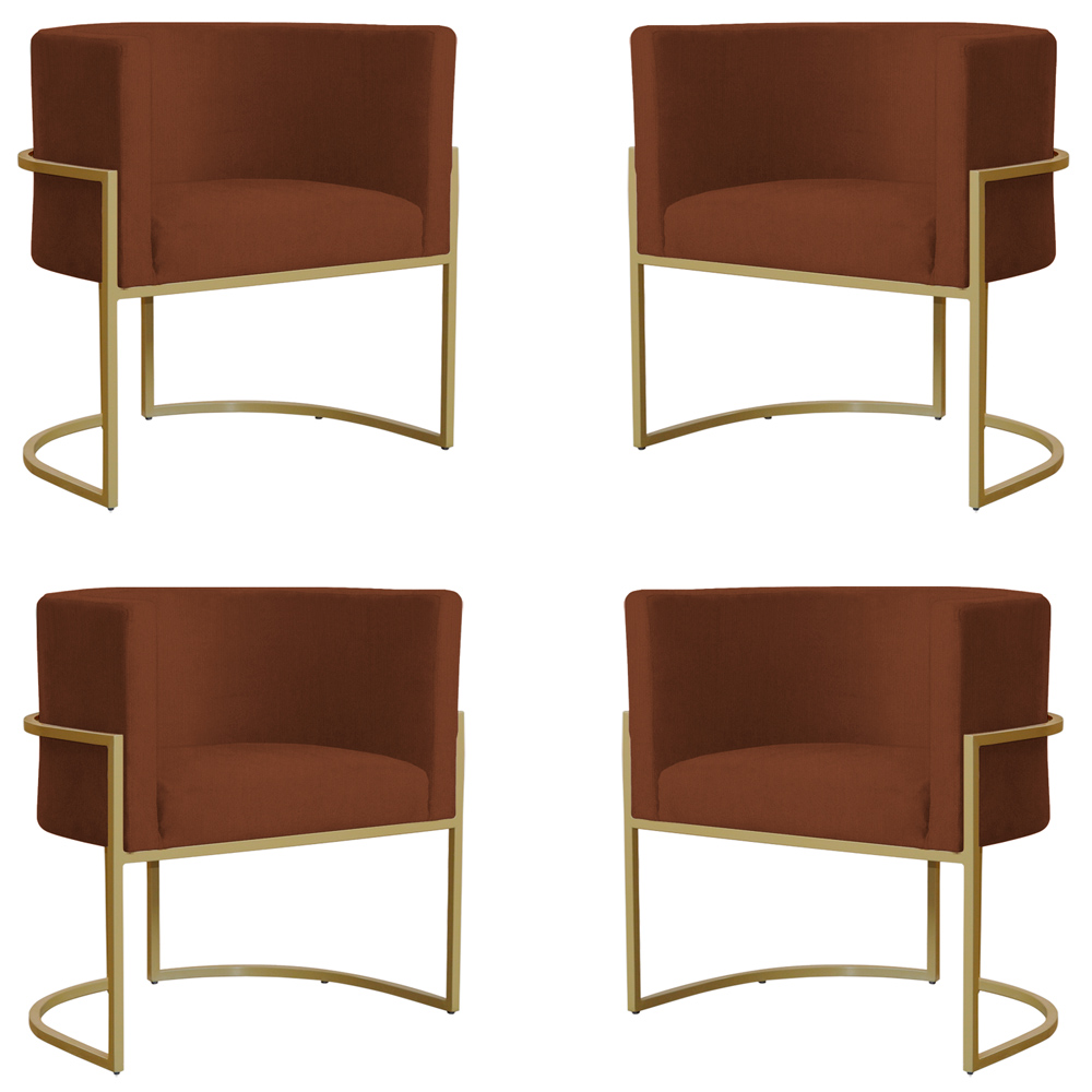 Kit 4 Poltronas Decorativa Sala de Estar Luana Base Gold Suede Terracota - Montanaris Decor