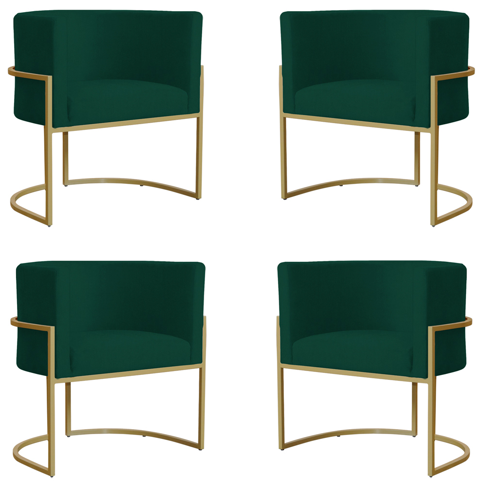 Kit 4 Poltronas Decorativa Sala de Estar Luana Base Gold Suede Verde - Montanaris Decor