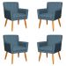 Kit 4 Poltronas Decorativa para Sala de Estar Cecília Linho Azul - Montanaris Decor