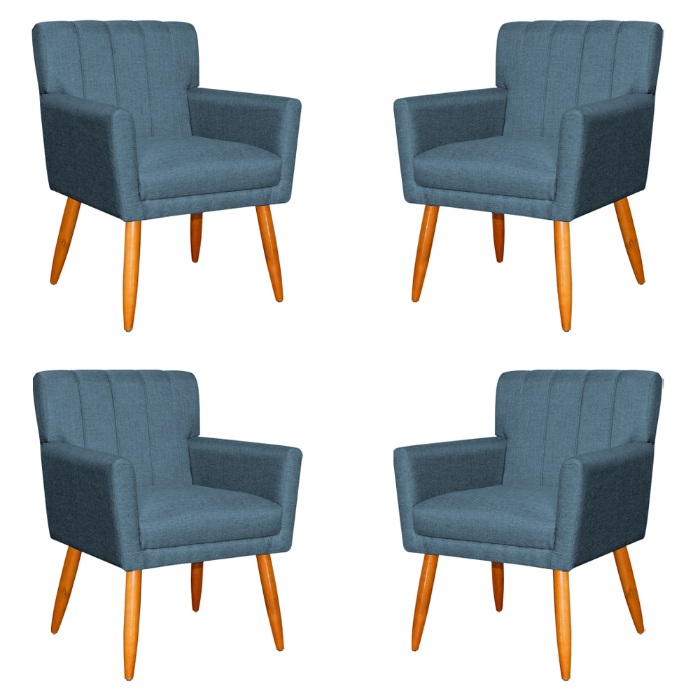 Kit 4 Poltronas Decorativa para Sala de Estar Cecília Linho Azul - Montanaris Decor