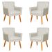 Kit 4 Poltronas Decorativa para Sala de Estar Cecília Linho Bege - Montanaris Decor