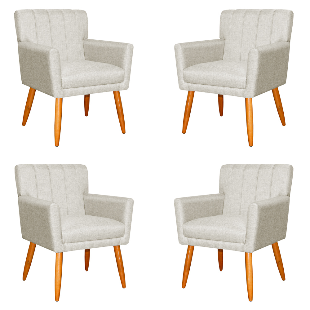 Kit 4 Poltronas Decorativa para Sala de Estar Cecília Linho Bege - Montanaris Decor