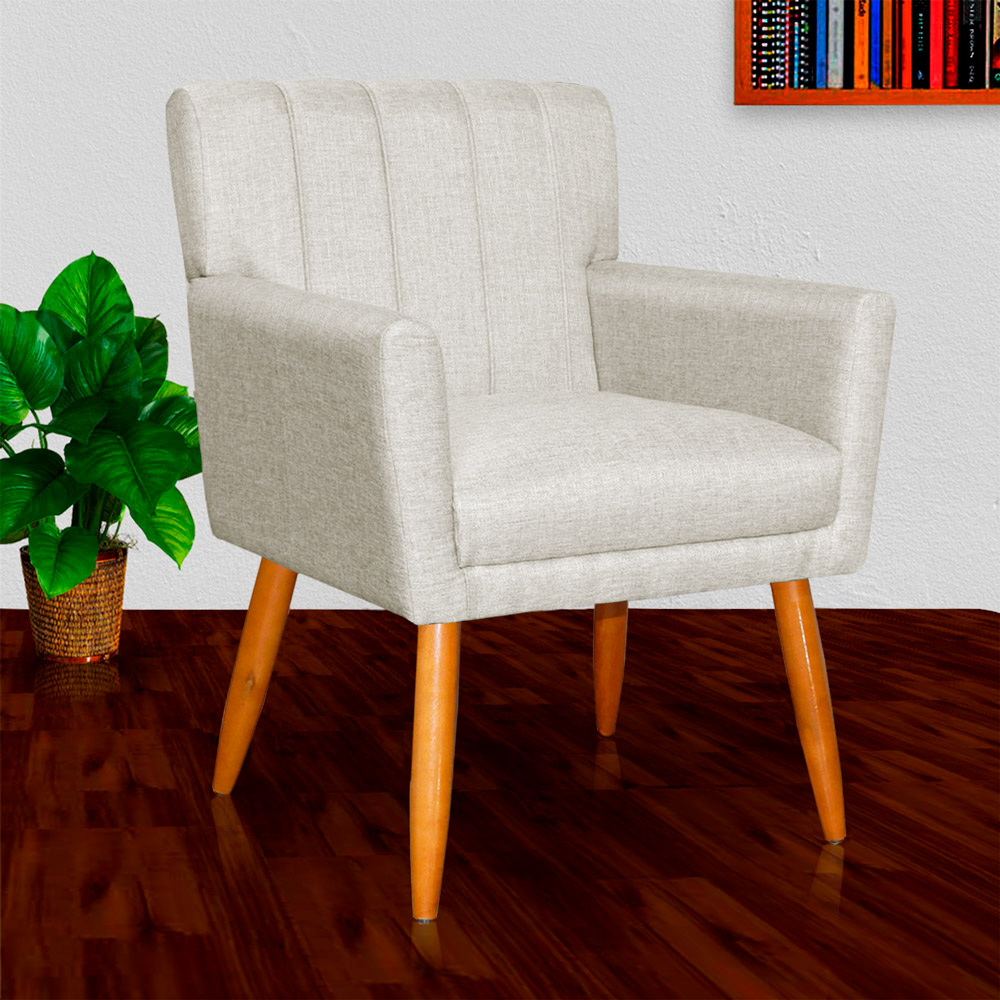 Kit 4 Poltronas Decorativa para Sala de Estar Cecília Linho Bege - Montanaris Decor