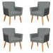 Kit 4 Poltronas Decorativa para Sala de Estar Cecília Linho Cinza - Montanaris Decor