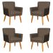 Kit 4 Poltronas Decorativa para Sala de Estar Cecília Linho Marrom - Montanaris Decor
