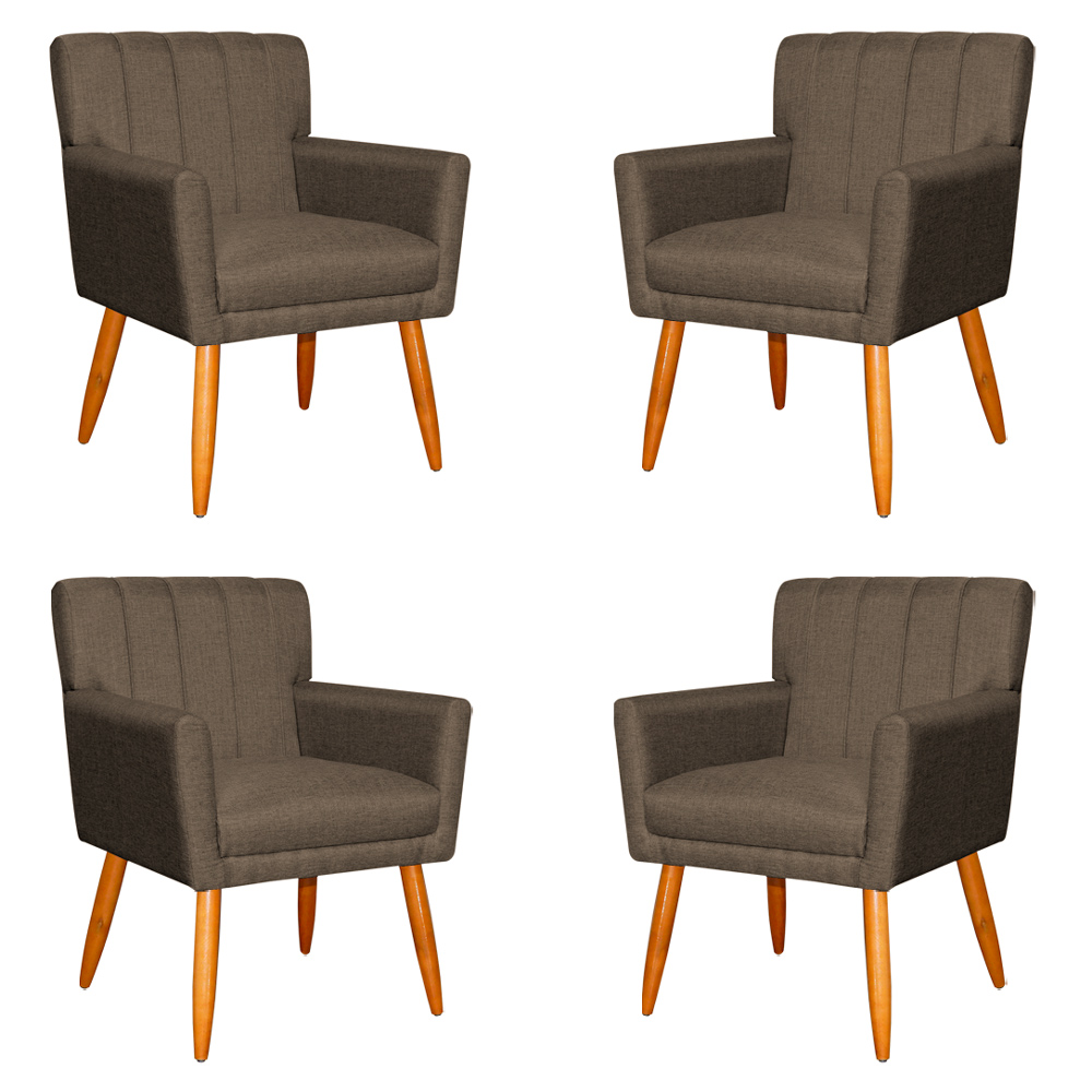 Kit 4 Poltronas Decorativa para Sala de Estar Cecília Linho Marrom - Montanaris Decor