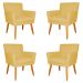 Kit 4 Poltronas Decorativa para Sala de Estar Cecília Suede Amarelo - Montanaris Decor