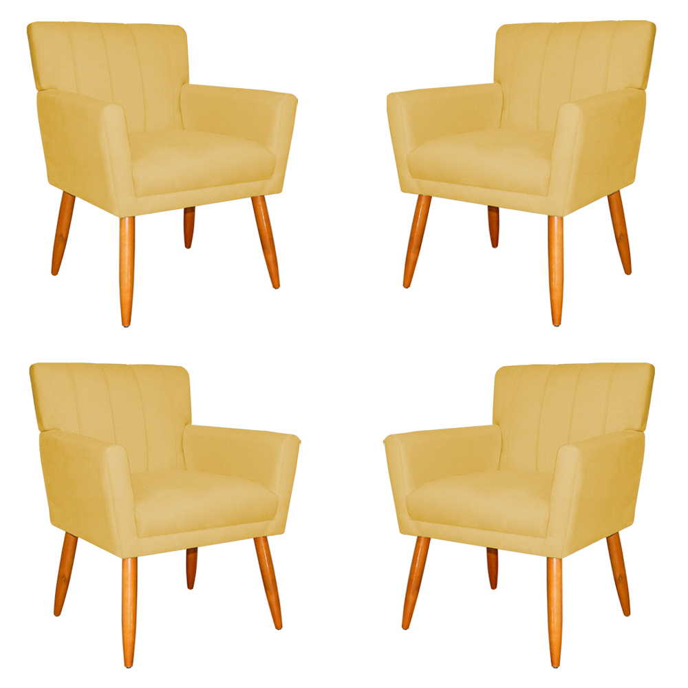 Kit 4 Poltronas Decorativa para Sala de Estar Cecília Suede Amarelo - Montanaris Decor
