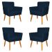 Kit 4 Poltronas Decorativa para Sala de Estar Cecília Suede Azul Marinho - Montanaris Decor
