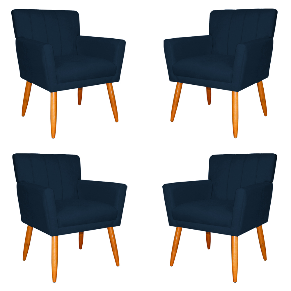 Kit 4 Poltronas Decorativa para Sala de Estar Cecília Suede Azul Marinho - Montanaris Decor