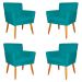 Kit 4 Poltronas Decorativa para Sala de Estar Cecília Suede Azul Turquesa - Montanaris Decor