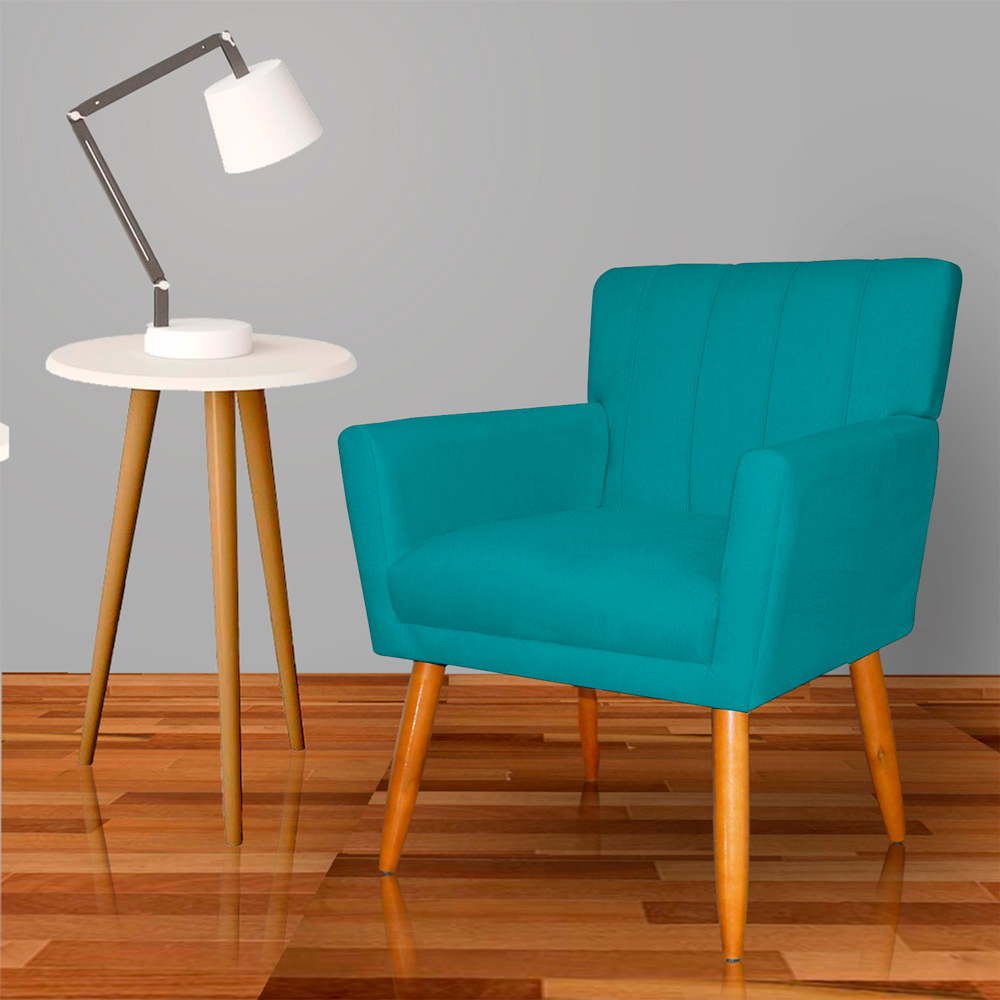 Kit 4 Poltronas Decorativa para Sala de Estar Cecília Suede Azul Turquesa - Montanaris Decor