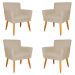 Kit 4 Poltronas Decorativa para Sala de Estar Cecília Suede Bege - Montanaris Decor