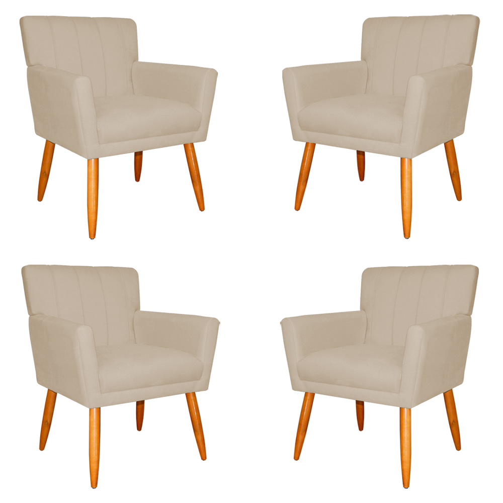Kit 4 Poltronas Decorativa para Sala de Estar Cecília Suede Bege - Montanaris Decor