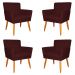 Kit 4 Poltronas Decorativa para Sala de Estar Cecília Suede Bordô - Montanaris Decor
