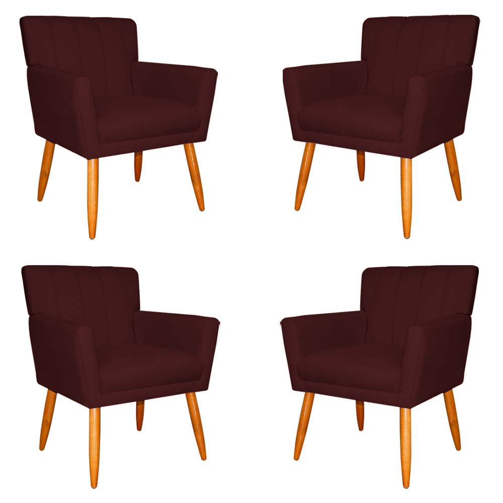 Kit 4 Poltronas Decorativa para Sala de Estar Cecília Suede Bordô - Montanaris Decor