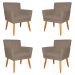 Kit 4 Poltronas Decorativa para Sala de Estar Cecília Suede Cappuccino - Montanaris Decor