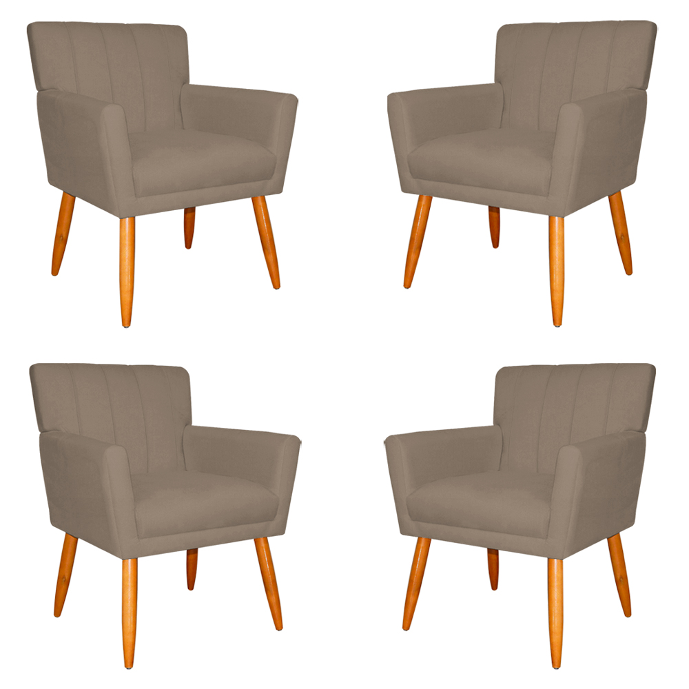 Kit 4 Poltronas Decorativa para Sala de Estar Cecília Suede Cappuccino - Montanaris Decor