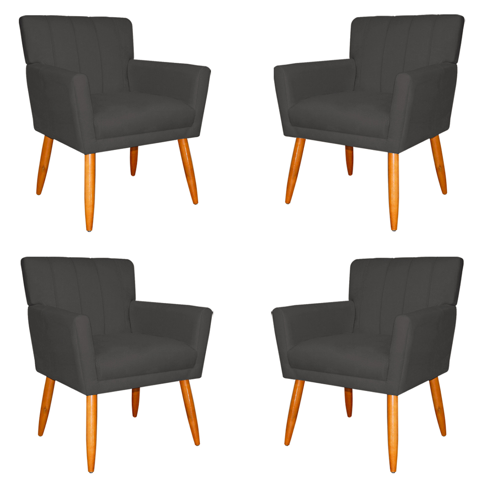 Kit 4 Poltronas Decorativa para Sala de Estar Cecília Suede Cinza - Montanaris Decor