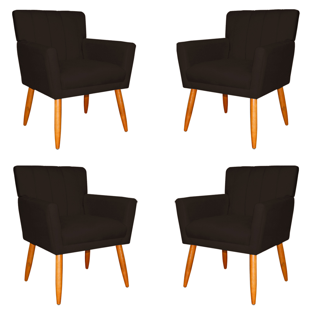 Kit 4 Poltronas Decorativa para Sala de Estar Cecília Suede Marrom - Montanaris Decor