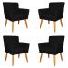 Kit 4 Poltronas Decorativa para Sala de Estar Cecília Suede Preto - Montanaris Decor