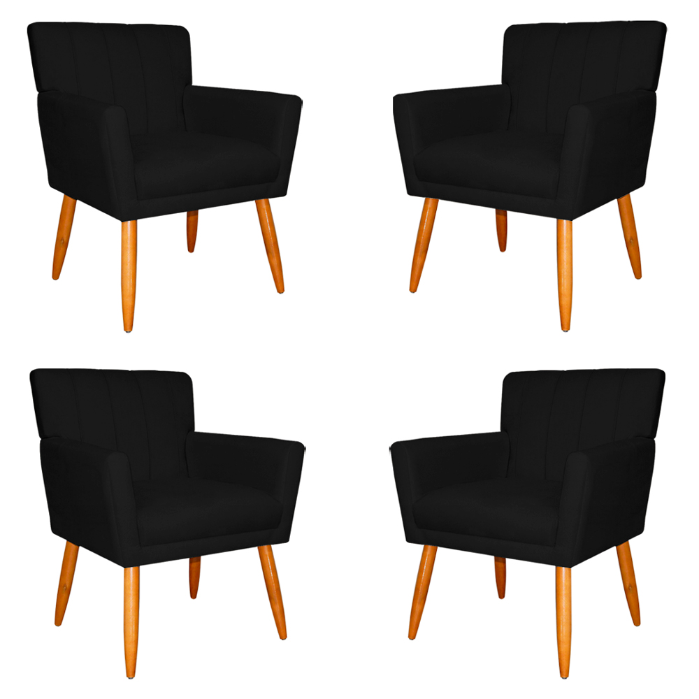 Kit 4 Poltronas Decorativa para Sala de Estar Cecília Suede Preto - Montanaris Decor