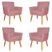 Kit 4 Poltronas Decorativa para Sala de Estar Cecília Suede Rosa - Montanaris Decor