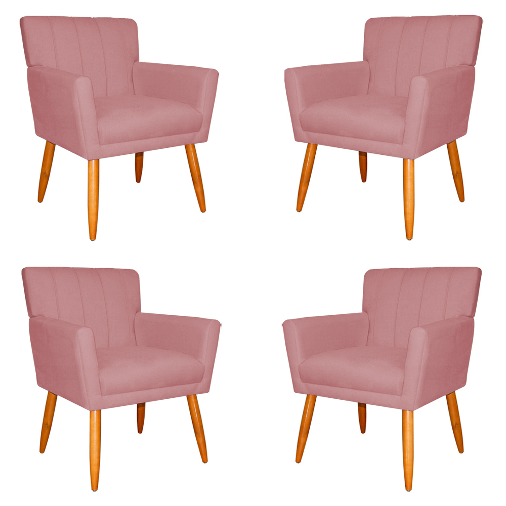 Kit 4 Poltronas Decorativa para Sala de Estar Cecília Suede Rosa - Montanaris Decor