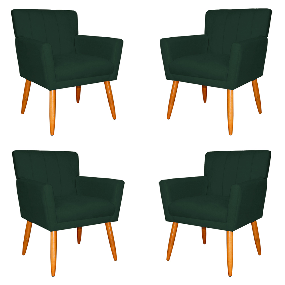 Kit 4 Poltronas Decorativa para Sala de Estar Cecília Suede Verde - Montanaris Decor