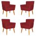 Kit 4 Poltronas Decorativa para Sala de Estar Cecília Suede Vermelho - Montanaris Decor