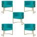 Kit 5 Poltronas Decorativa Sala de Estar Luana Base Gold Suede Azul Turquesa - Montanaris Decor