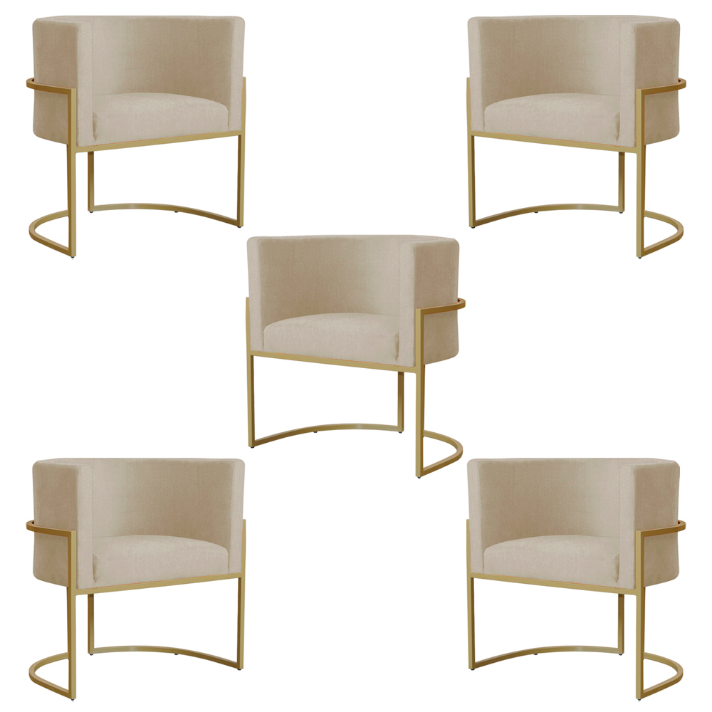 Kit 5 Poltronas Decorativa Sala de Estar Luana Base Gold Suede Bege - Montanaris Decor