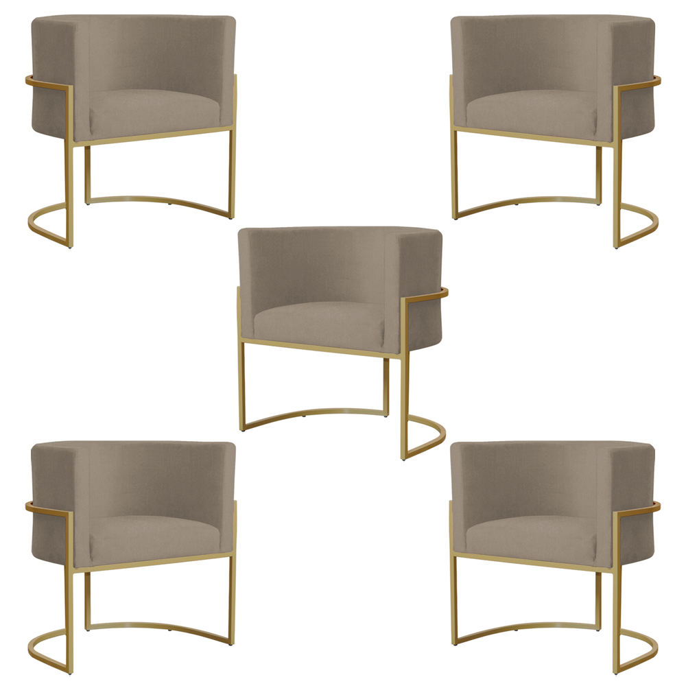 Kit 5 Poltronas Decorativa Sala de Estar Luana Base Gold Suede Cappuccino - Montanaris Decor