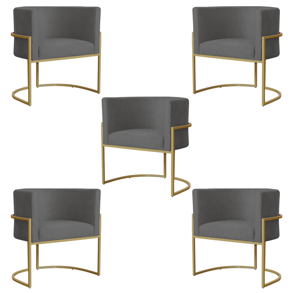 Kit 5 Poltronas Decorativa Sala de Estar Luana Base Gold Suede Cinza - Montanaris Decor