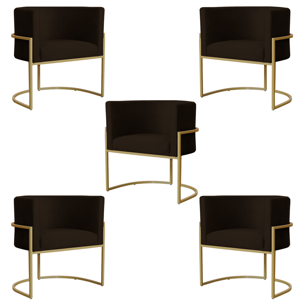 Kit 5 Poltronas Decorativa Sala de Estar Luana Base Gold Suede Marrom - Montanaris Decor